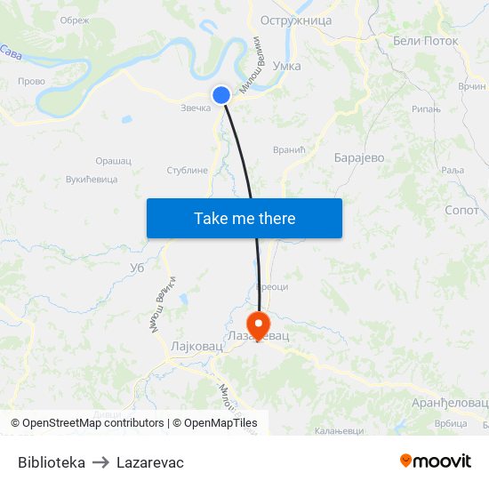 Biblioteka to Lazarevac map