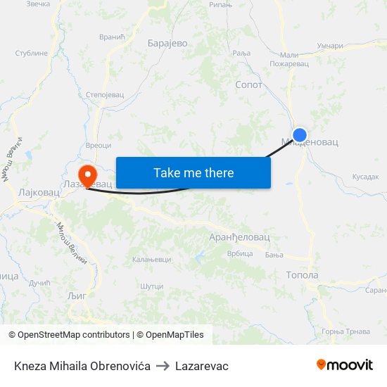 Kneza Mihaila Obrenovića to Lazarevac map