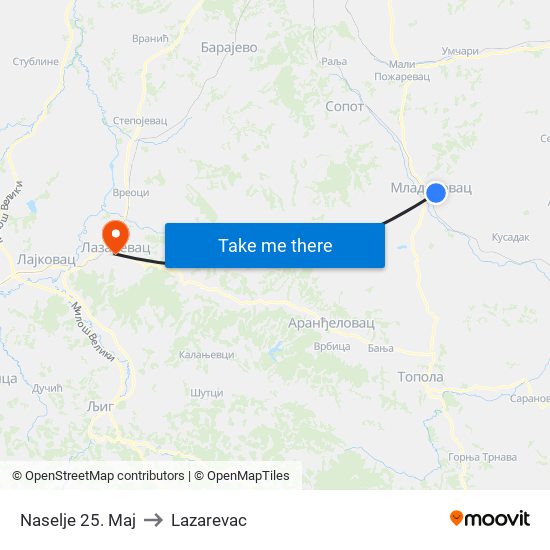 Naselje 25. Maj to Lazarevac map