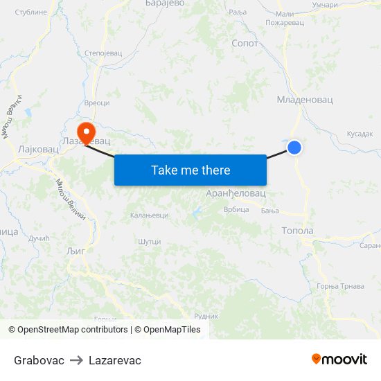 Grabovac to Lazarevac map