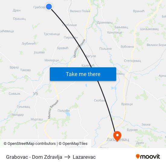 Grabovac - Dom Zdravlja to Lazarevac map