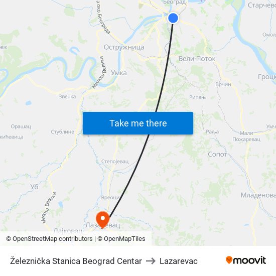 Železnička Stanica Beograd Centar to Lazarevac map