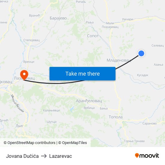 Jovana Dučića to Lazarevac map