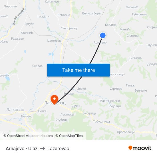 Arnajevo - Ulaz to Lazarevac map