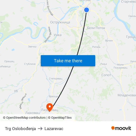 Trg Oslobođenja to Lazarevac map