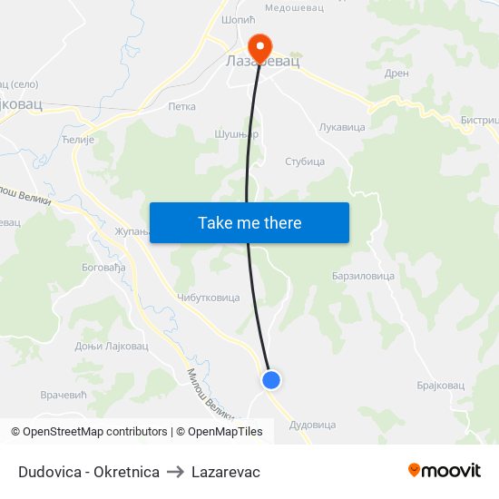 Dudovica - Okretnica to Lazarevac map