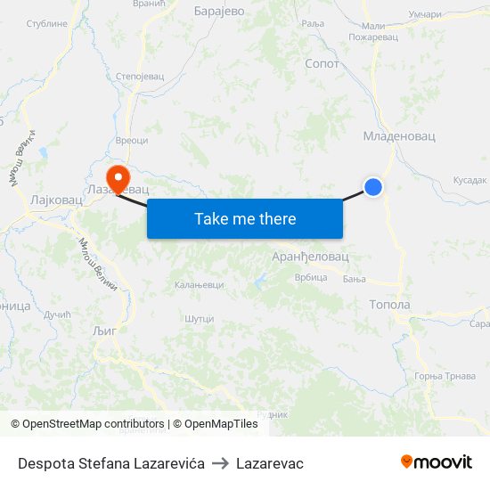 Despota Stefana Lazarevića to Lazarevac map