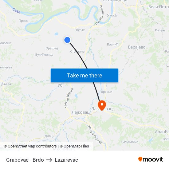 Grabovac - Brdo to Lazarevac map