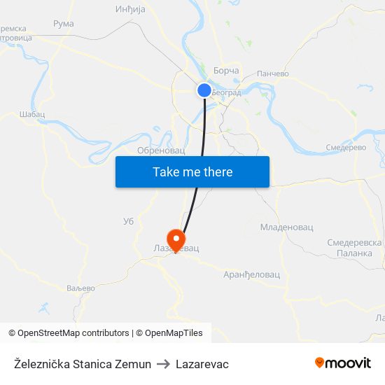 Železnička Stanica Zemun to Lazarevac map