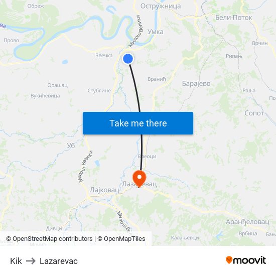 Kik to Lazarevac map