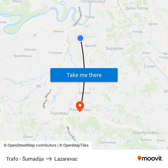 Trafo - Šumadija to Lazarevac map