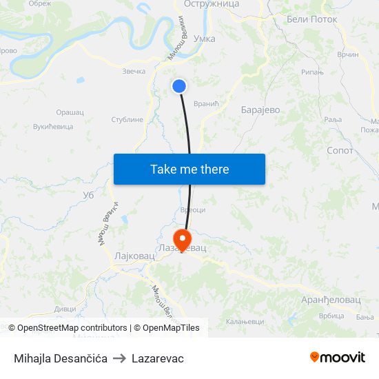 Mihajla Desančića to Lazarevac map