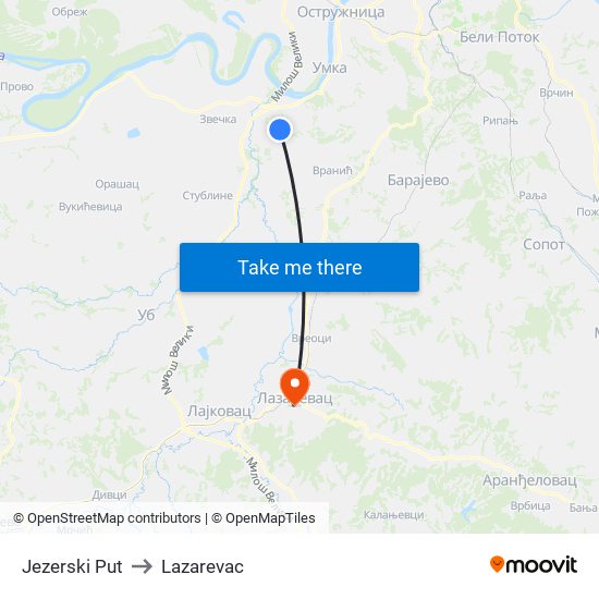 Jezerski Put to Lazarevac map