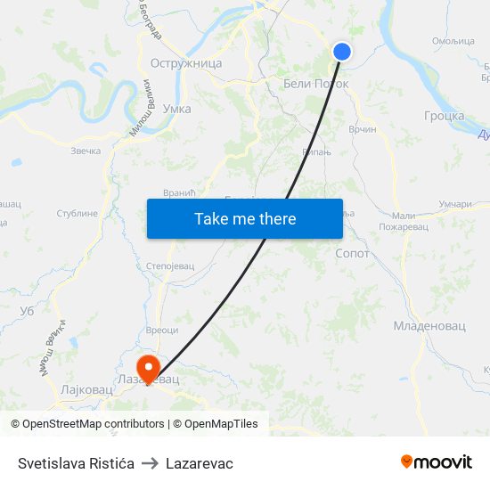 Svetislava Ristića to Lazarevac map