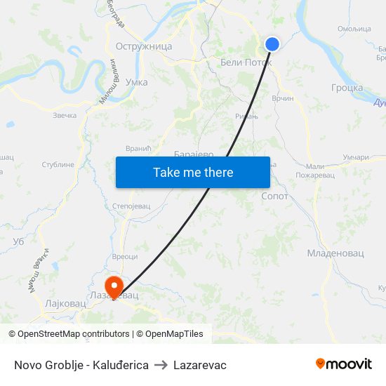 Novo Groblje - Kaluđerica to Lazarevac map