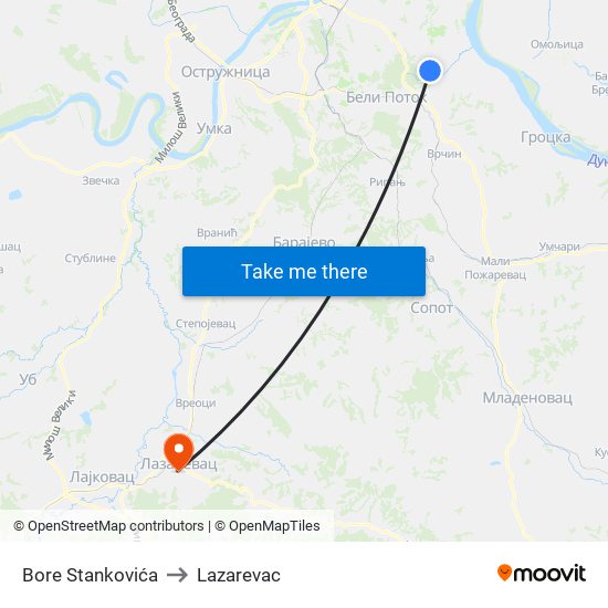 Bore Stankovića to Lazarevac map