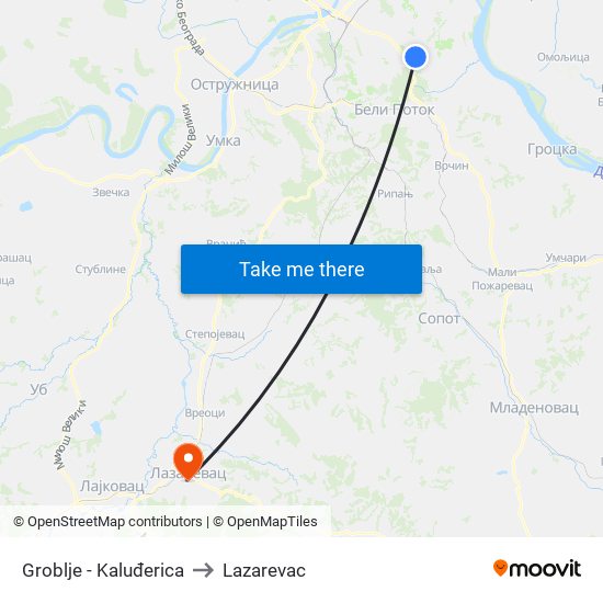 Groblje - Kaluđerica to Lazarevac map