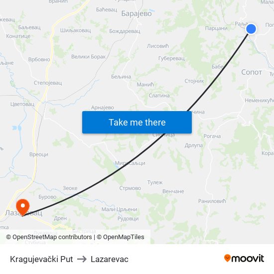 Kragujevački Put to Lazarevac map