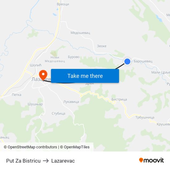 Put Za Bistricu to Lazarevac map