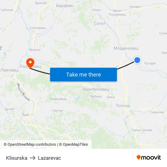 Klisurska to Lazarevac map