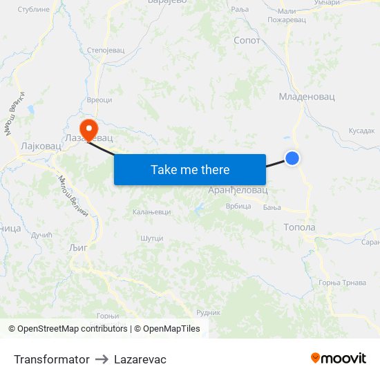 Transformator to Lazarevac map