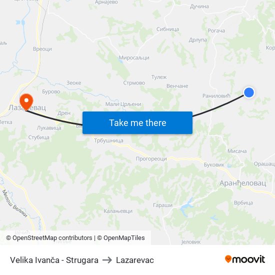 Velika Ivanča - Strugara to Lazarevac map