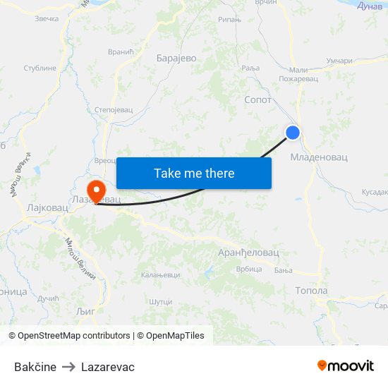 Bakčine to Lazarevac map