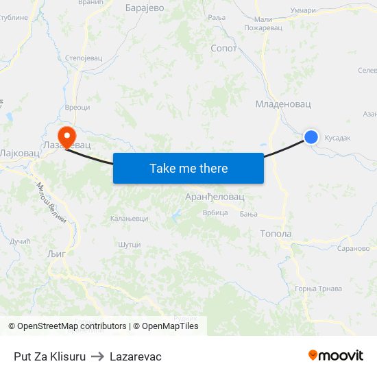 Put Za Klisuru to Lazarevac map