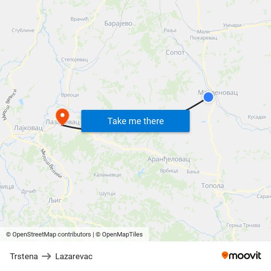 Trstena to Lazarevac map