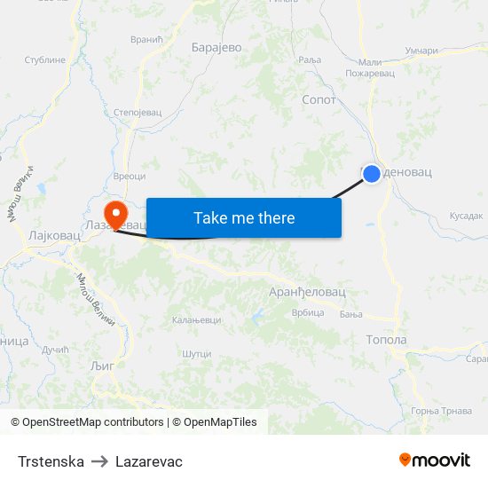 Trstenska to Lazarevac map