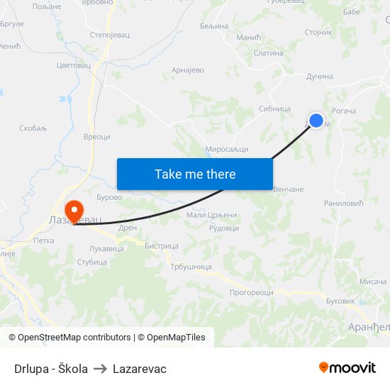 Drlupa - Škola to Lazarevac map