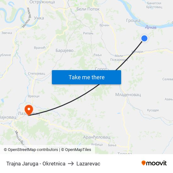 Trajna Jaruga - Okretnica to Lazarevac map