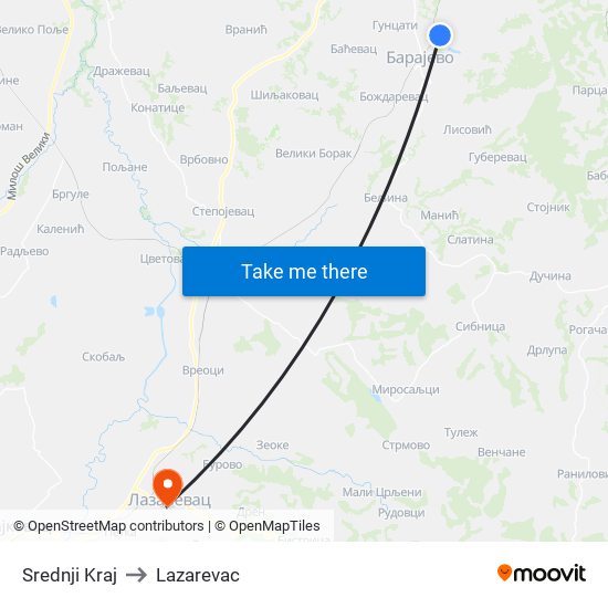 Srednji Kraj to Lazarevac map