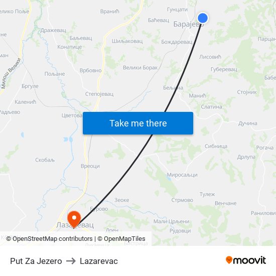 Put Za Jezero to Lazarevac map