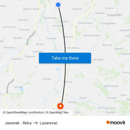 Jasenak - Reka to Lazarevac map