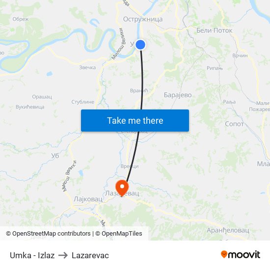 Umka - Izlaz to Lazarevac map