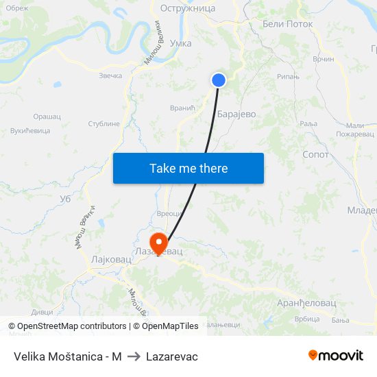 Velika Moštanica - M to Lazarevac map