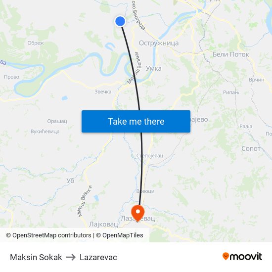 Maksin Sokak to Lazarevac map