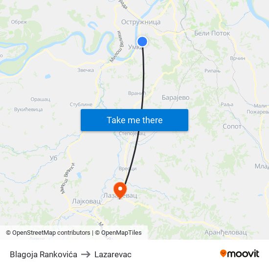 Blagoja Rankovića to Lazarevac map