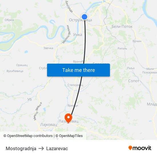 Mostogradnja to Lazarevac map