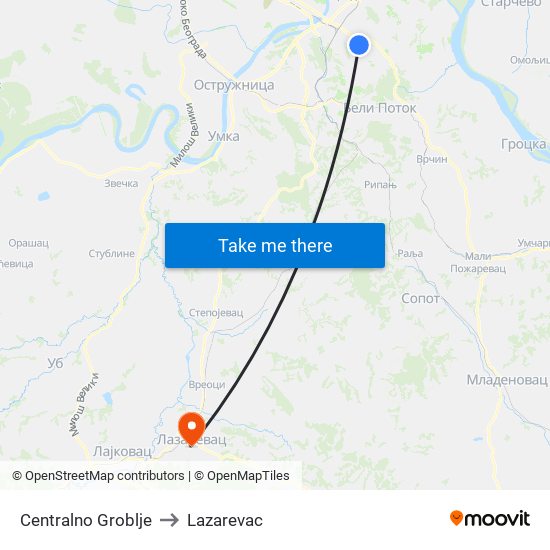 Centralno Groblje to Lazarevac map