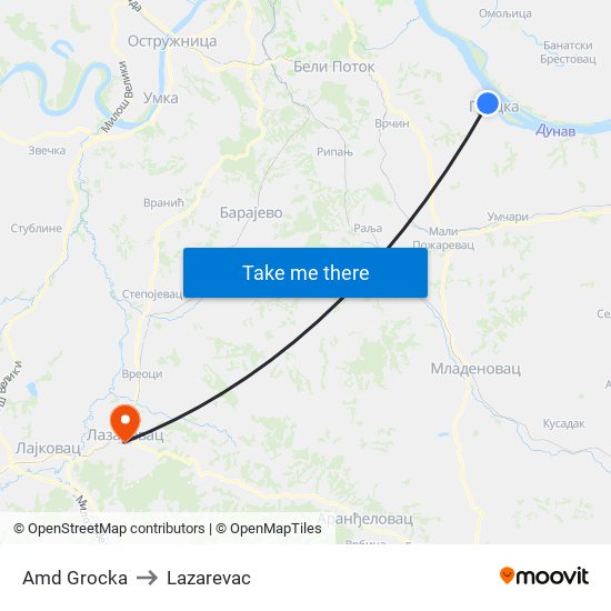 Amd Grocka to Lazarevac map