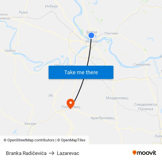 Branka Radičevića to Lazarevac map