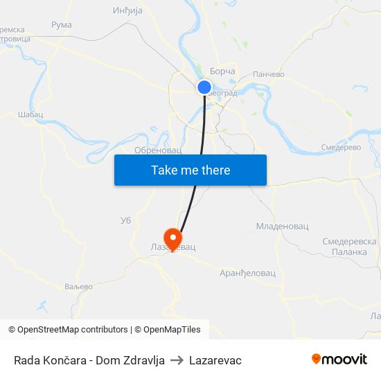 Rada Končara - Dom Zdravlja to Lazarevac map