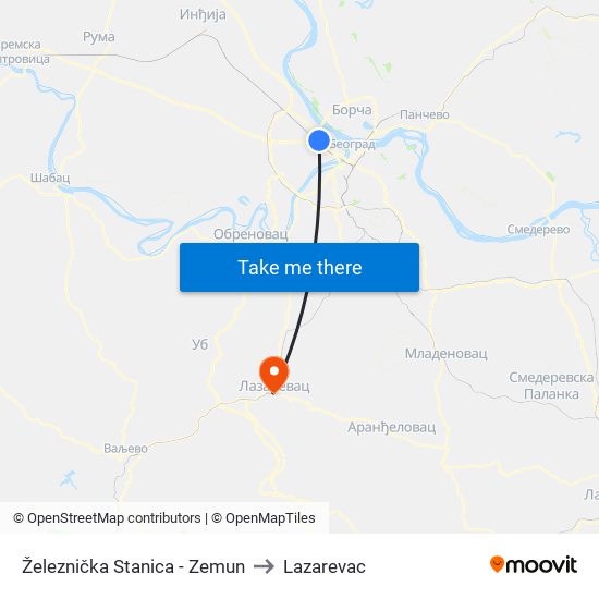 Železnička Stanica - Zemun to Lazarevac map