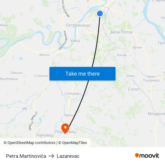 Petra Martinovića to Lazarevac map