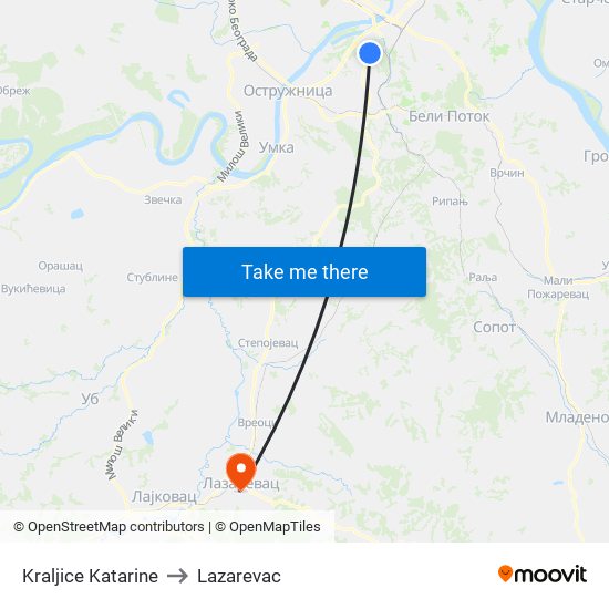 Kraljice Katarine to Lazarevac map