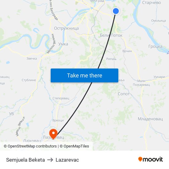 Semjuela Beketa to Lazarevac map