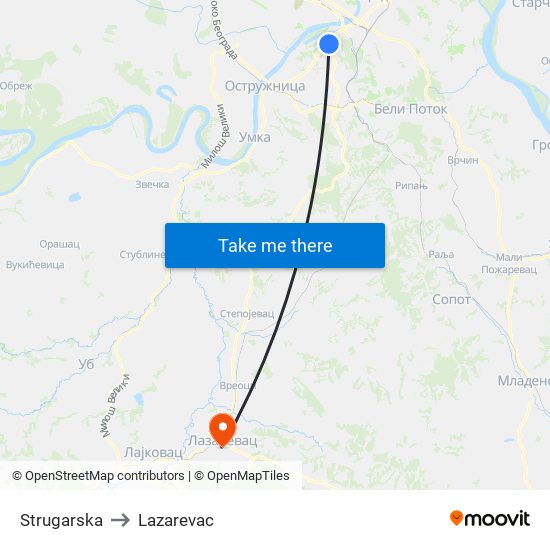 Strugarska to Lazarevac map