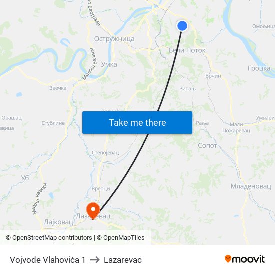 Vojvode Vlahovića 1 to Lazarevac map